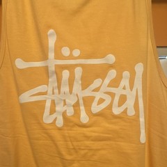 Stussy Cut Tag Men’s Yellow Cotton Logo Graphic Crew Neck Sleeveless Tank Top M