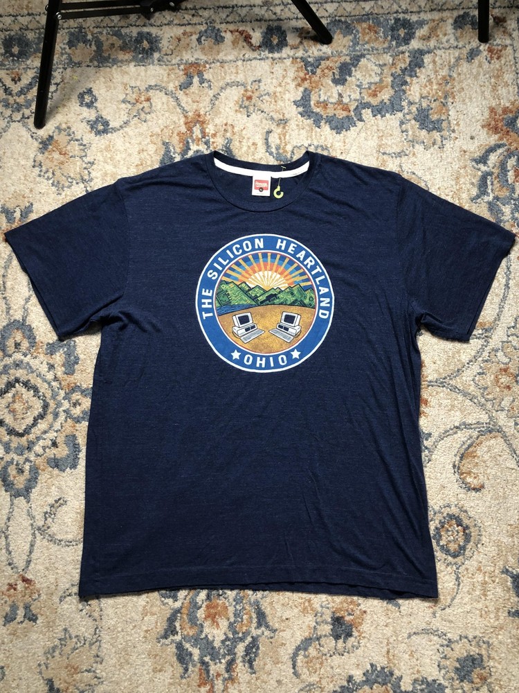 Homage Silicon Heartland Ohio Shirt Mens XL Blue Graphic Tee Soft Crewneck
