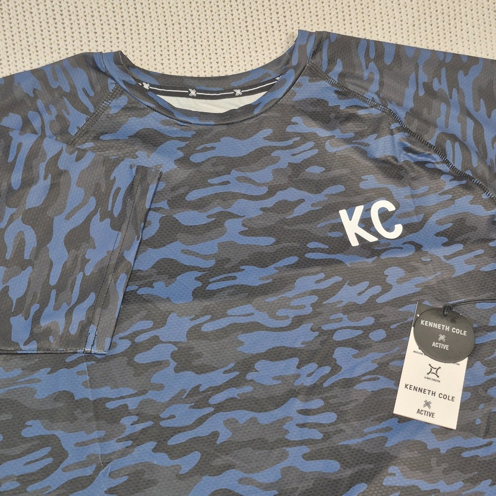 Kenneth Cole Men’s Active Tech Shirt S/S Stretch Breathable Soft Navy Camo