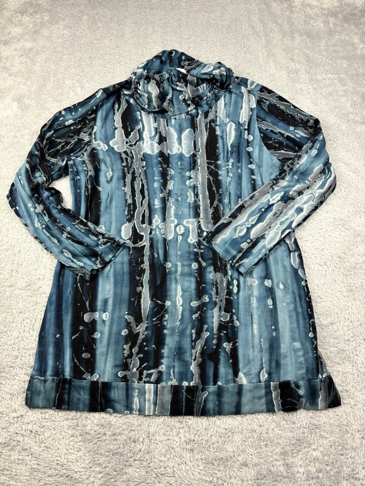 Wind i River Shirt Women’s Size M Oversized Cowl Neck Slit Sides Multi Color