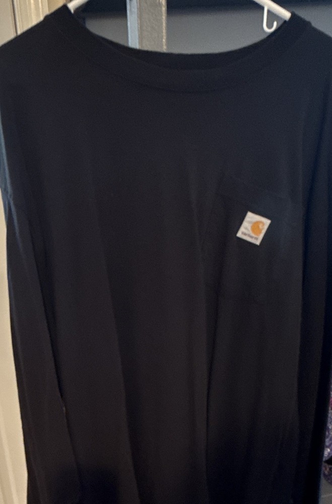 Two Carhartt Men’s 3XL Loose Fit Long Sleeve Logo T-Shirt 1 Black & 1 Blue