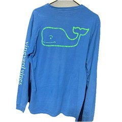 Vineyard Vines Men’s Small Long Sleeve T Shirt Blue with Bright Green Whale Logo