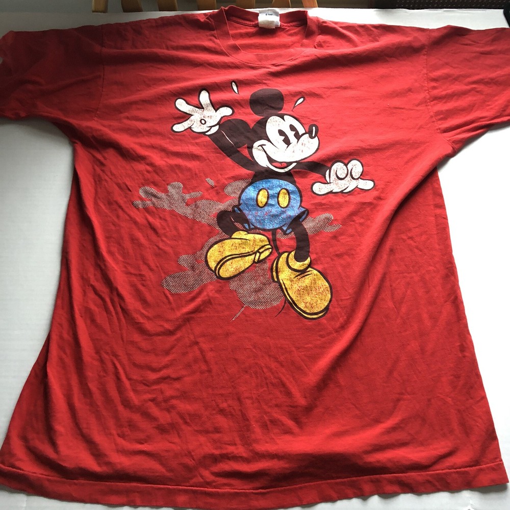 Vtg Disney Inc Red Mickey Mouse Sleepshirt T-Shirt Dress OSFM A2386