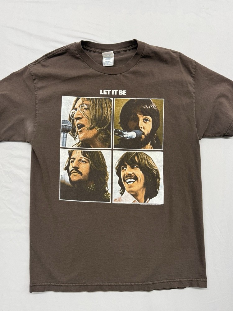 Vintage Beatles Let It Be Band T-Shirt Brown Men’s L AAA Tag Y2K