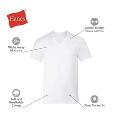6-Pack HANES Men’s Size S Cotton Stretch V-Neck T-Shirts Undershirts – White