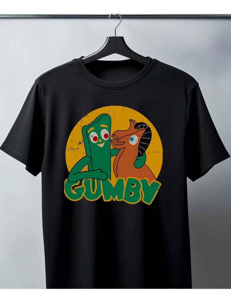 Men’s Pure – Cotton Black T – shirt: “Nostalgic Gumby and Pokey” Design