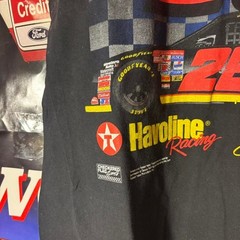 Vintage Ernie Irvan #28 Havoline NASCAR Tee Checkered Flag Sports Black Large