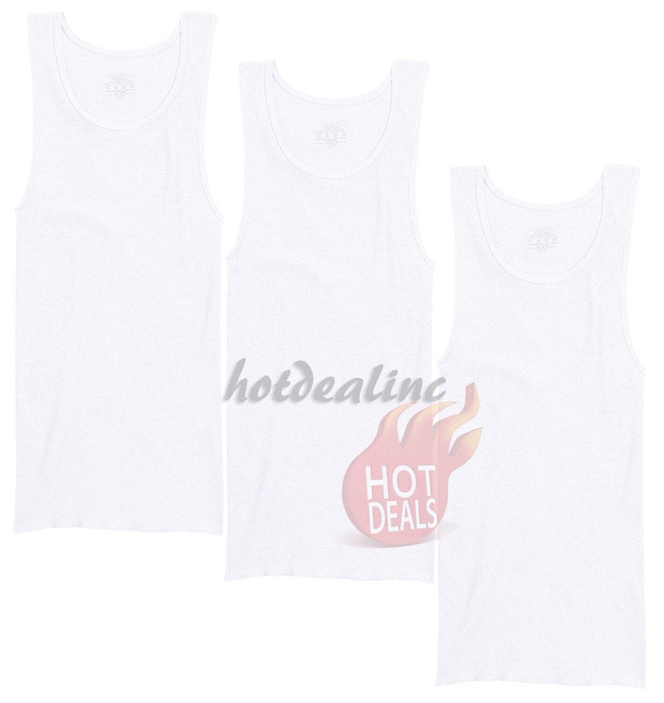 Lot 3 or 6 Pack Men White Cotton Tank Top A-Shirt Wife Beater Ribbed Undershirt