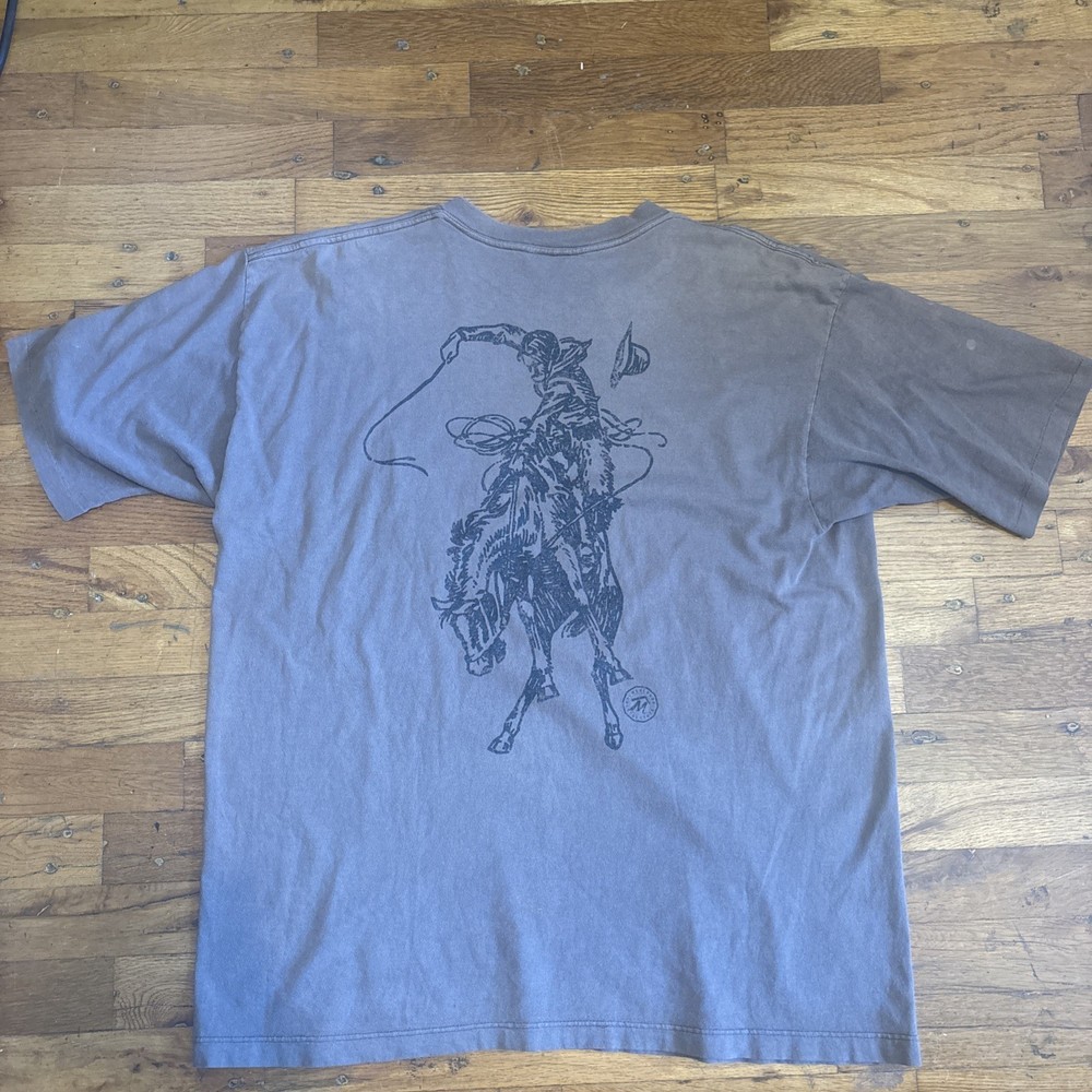Vtg 90s Marlboro Country Store Cowboy Horse Western Rodeo Pocket T Shirt XL Fade