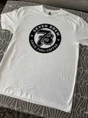 7Brew Drive Thru Coffee Adult White Logo T-Shirt Size Large Seven Brew Swag