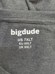 Bigdude Short Sleeve Plain Crew Neck Straight Hem T Shirt Size 7XL Charcoal