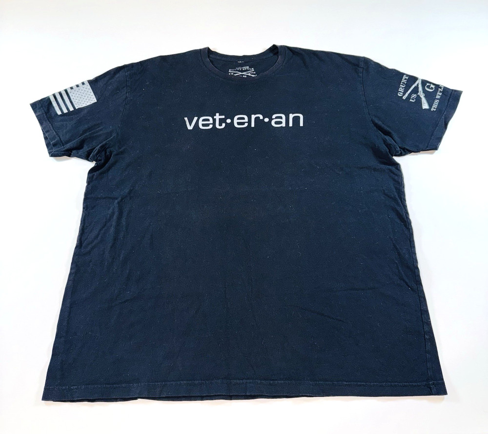Men’s Grunt Style Black T Shirt Size XXL – Veteran with Definition on Back – EUC