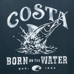 COSTA DEL MAR T Shirt Mens Medium Black Short Sleeve Born On The Water Marlin
