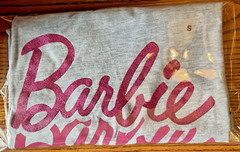 Barbie T-Shirt Unisex Adult Light Gray with Pink Ombre Letters “Barbie”