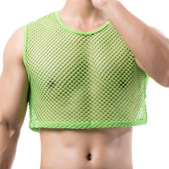 Men Mesh Mini Vest Crop Tops Sexy Muscle Sports Gym Transparent Fishnet T-Shirts