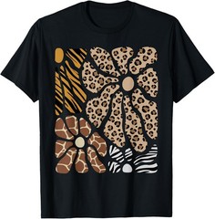 Safari Floral Boho Flowers Cute Animals Girls Leopard Print T-Shirt