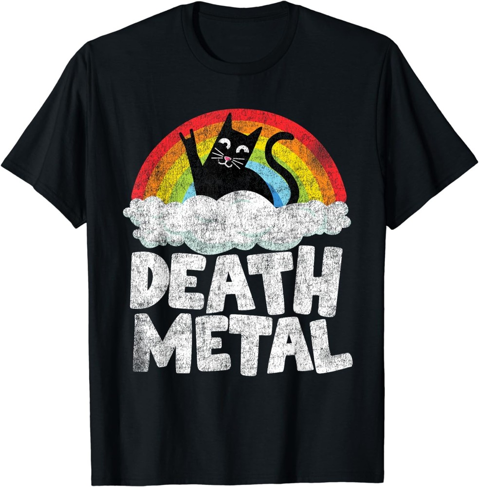 Funny Cat Rainbow Heavy Metal Musical Goth Band Unisex T-Shirt