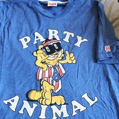 Homage Men’s Blue Garfield Party Animal Graphic Crew Neck Tee Short Sleeve S