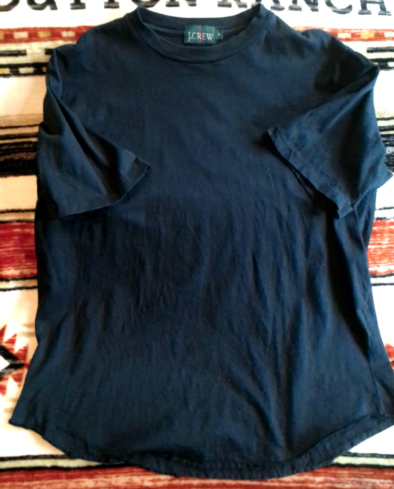 J. CREW VTG BLANK TEE MEDIUM BLACK USA MADE SSLV CREW NECK RAW WAIST HEM COTTON