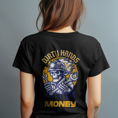 Dirty Hands Make Clean Money Shirt Blue Collar Skull Worker Tee Back Print