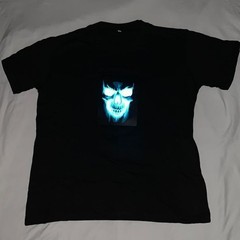 El Flashing Sound Activated LED T-Shirt Skull Black Short Sleeve Size Small