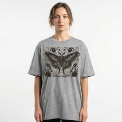 Dark Luna Moth Roses Zodiac Celestial T-Shirt Gothic Witchy Occult Night Sky Tee