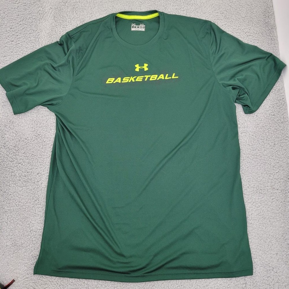 Under Armour Basketball T-Shirt Mens XL Green HeatGear Loose Fit Athletic Tee