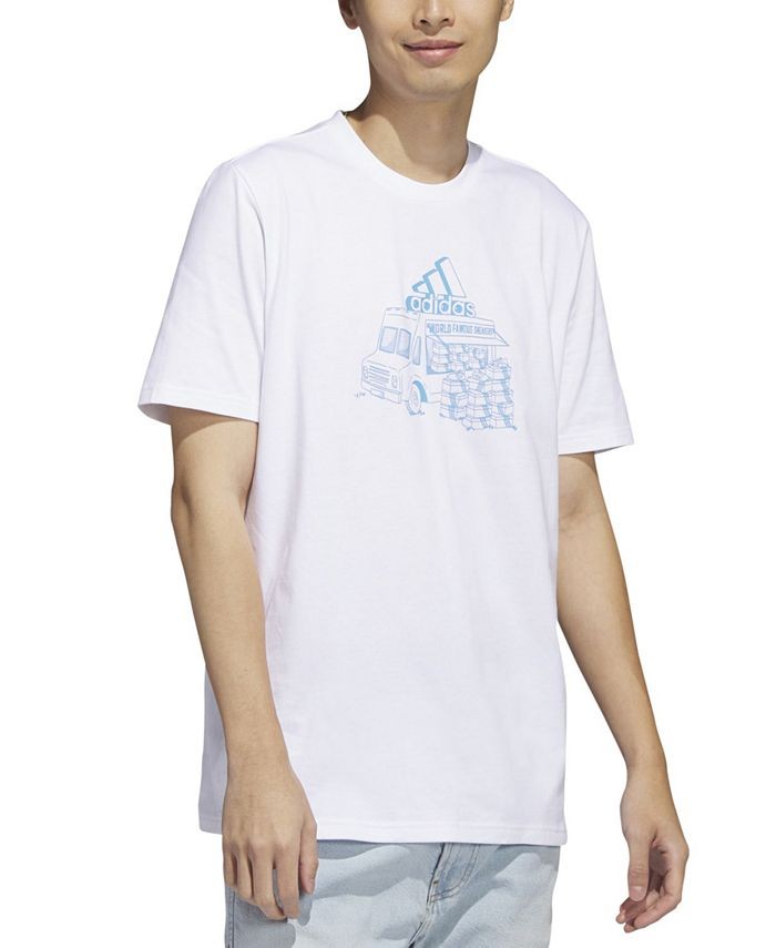 adidas Men’s Crewneck Food Truck Graphic T-Shirt White/Pulse Blue-Medium