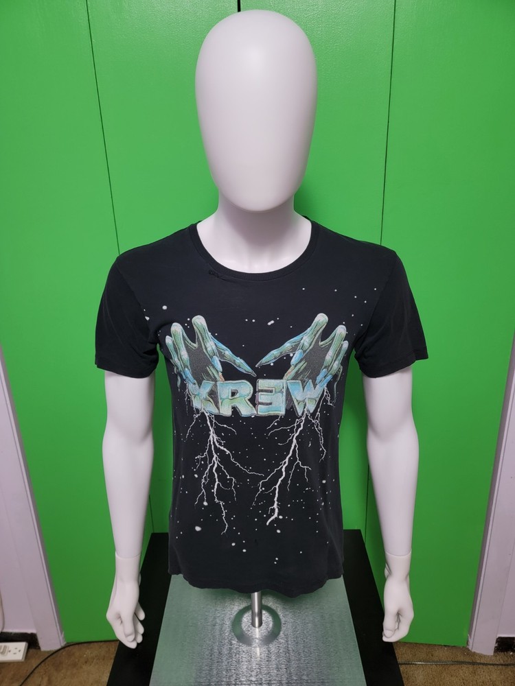 Vintage Krew Skateboarding T Shirt M Black Lightning Hands Wizard *RARE*