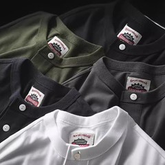 American Summer New Mens Cotton Henry Collar Retro Casual Short-Sleeved T-Shirt