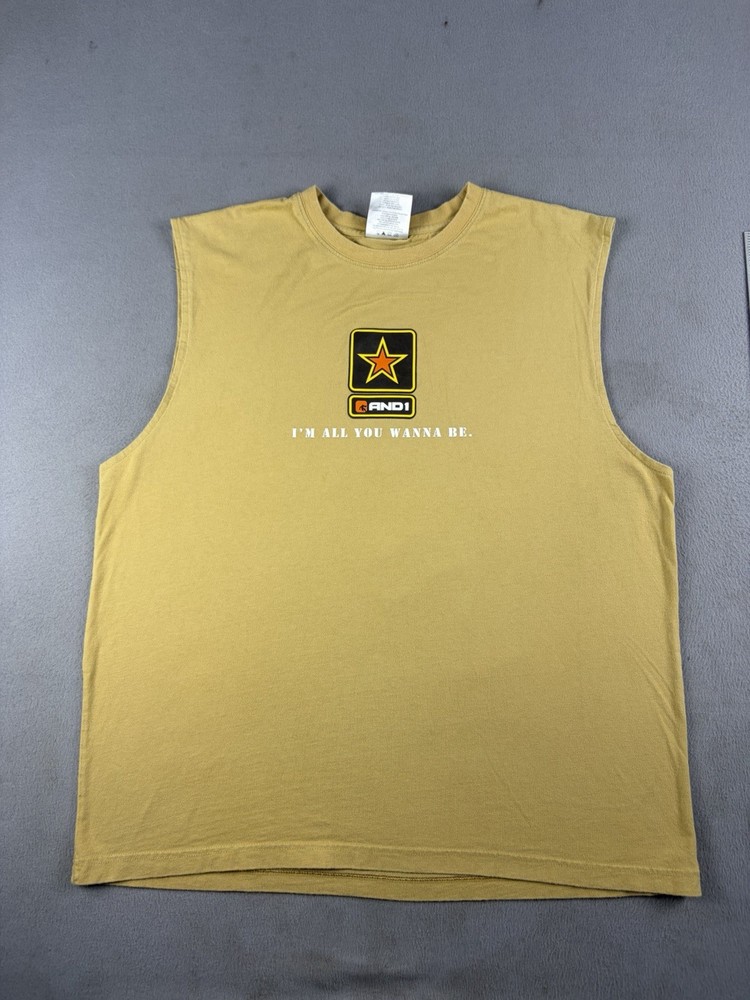 Vintage AND1 Trash Talk Basketball Shirt Size XL Sleeveless Go Army Parody