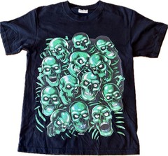 Vintage Liquid Blue Glow In Dark Skull Pile T-Shirt on Port & Co Blank 2007