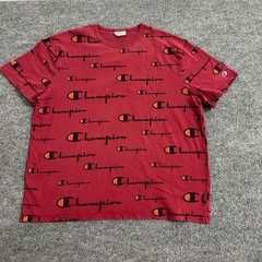 Champion T-Shirt Mens Size 2XL Maroon All Over Print Logo Short Sleeve Athletic