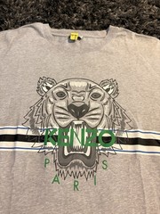 KENZO Men’s Gray Tiger Logo Graphic Print Crew Neck Short Sleeve Tee Cotton L