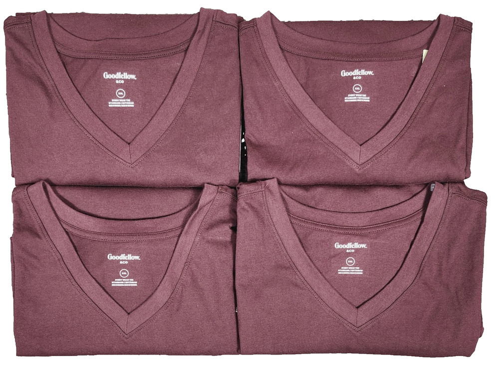 Men’s V Neck T Shirts Size 2XL Maroon “4 Pack” Goodfellow & Co. Short Sleeve