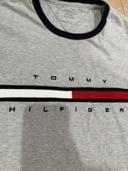 Tommy Hilfiger Gray Graphic Logo Stripe T-Shirt XL Crew Neck Short Sleeve