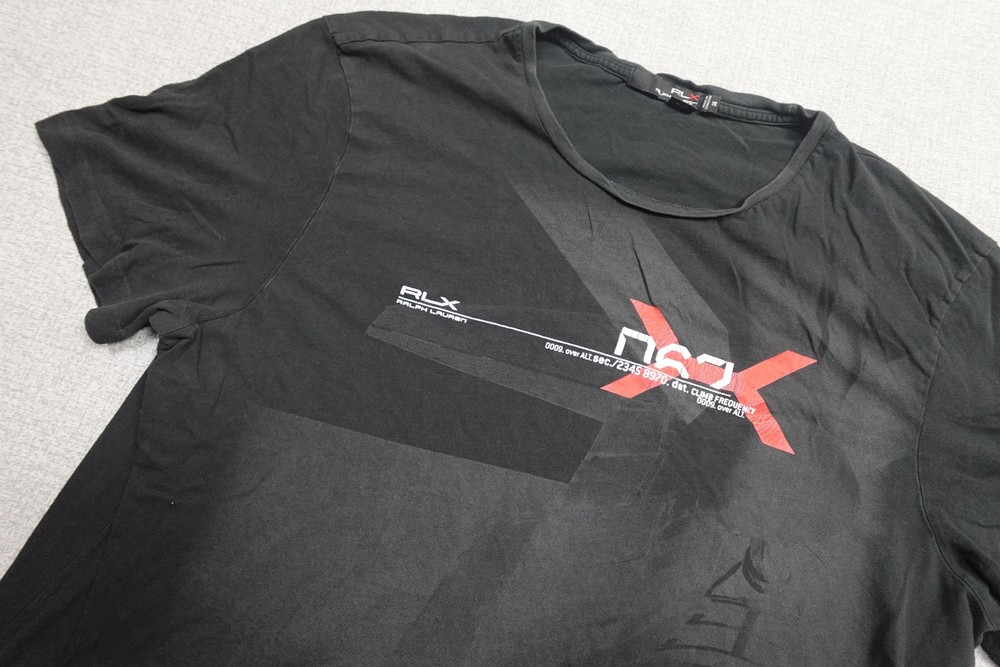RLX Ralph Lauren Shirt Mens 2XL Black Graphic Tee Short Sleeve Fitted Slim Soft