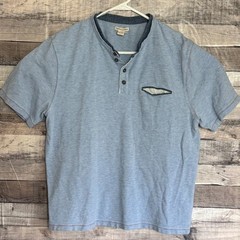 Carbon 2 Cobalt Henley Shirt Mens Large Blue Short Sleeve Preppy Casual