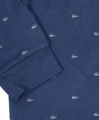 Lacoste Waffle Knit Long Sleeve All-Over Logo Print Mens Sleep Shirt XL NWT Blue