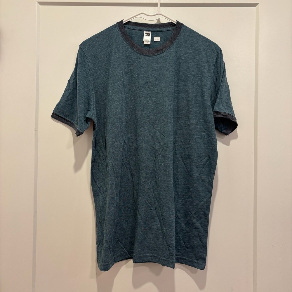 Next Level Apparel Mens Ringer T-Shirt Heather Teal Charcoal Grey Size S
