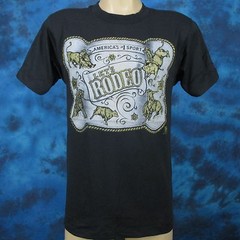 vtg 80s COWBOY LET’S RODEO single stitch T-Shirt SMALL horse bull belt buckle