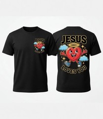 Jesus Loves You T-Shirt – Cute Heart Cartoon Christian Adult Tee