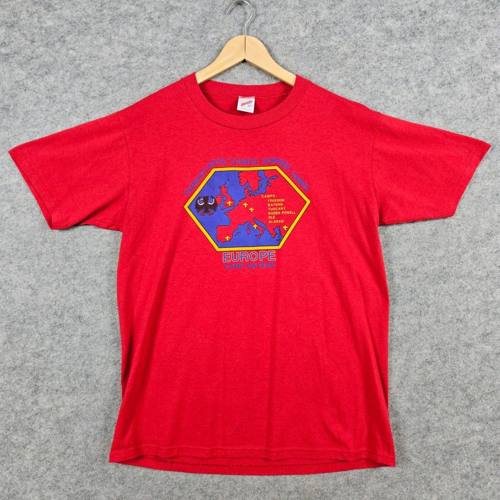 Vintage Jerzees Transatlantic Council Summer Camps Europe T-Shirt Men’s Size L