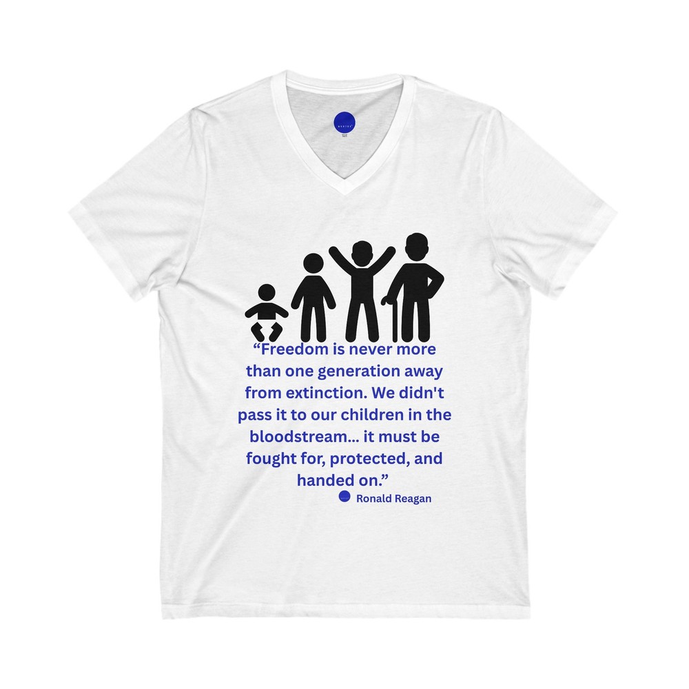 Ronald Reagan Freedom Extinction Quote Tee, V-Neck T-shirt Gift Blue Dot Quotes™
