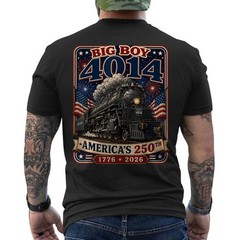 Big Boy 4014 Train 4th of July Retro US Flag Vintage Apparel ON BACK T-Shirt