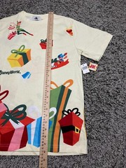 NEW Disney Shirt Adult Small Beige Red Mickey Mouse Stitch Peter Pan Christmas