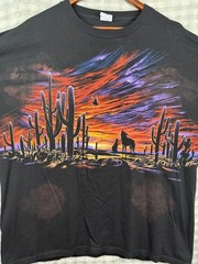VTG Cal Cru T-Shirt Mens XL Black Desert Sunset Wolf Cactus Graphic Habitat XCIV