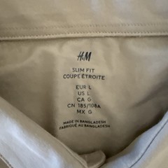H&M Men’s Slim Fit Polo Shirt Button + Spare Beige Size Large Stretch