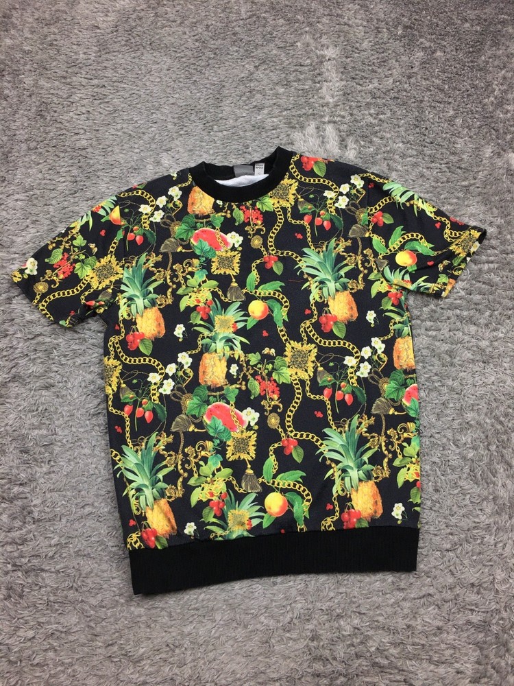 Asos Shirt Mens Size XS Extra Small Black Green Fruit Gold