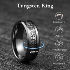Celtic Knot Tungsten Carbide Ring, 8mm Gunmetal Silver Wedding Band for Men C…